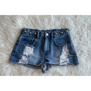 Forever 21 Size 24 Denim Ripped Booty Jean Shorts Preowned Studded H6